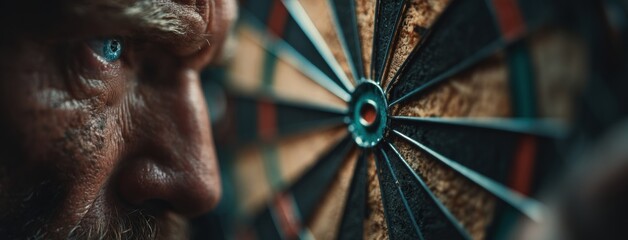 Focused expression intense dartboard target aim close-up competition eye bullseye determination