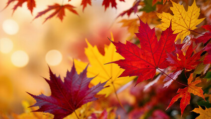 Colorful maple leaves creating stunning autumn scenery with bokeh effect
