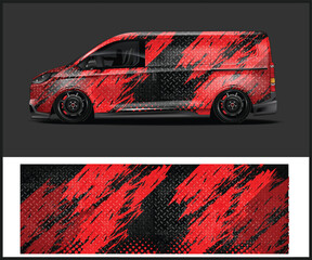 Red and Black Diamond Plate Van Wrap Design for Vehicle Graphics
