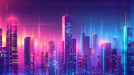 Futuristic city skyline bathed in vibrant neon lights