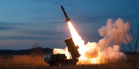 Military Missile Launching at Dusk
