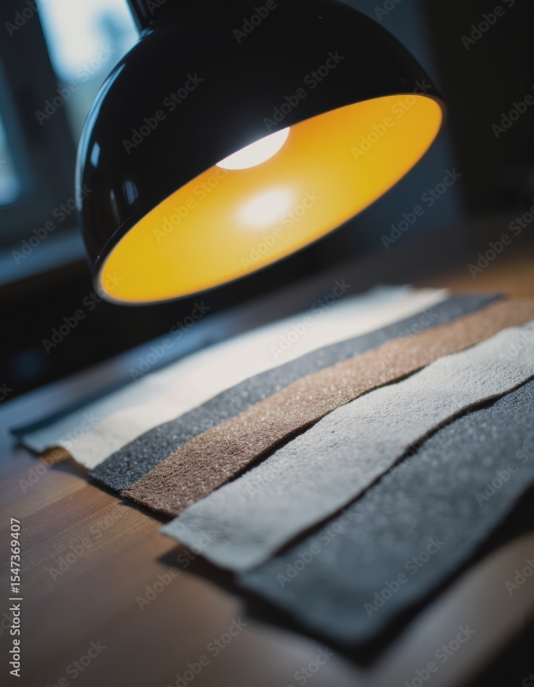 Poster test strips of technical textiles illuminated under a lamp