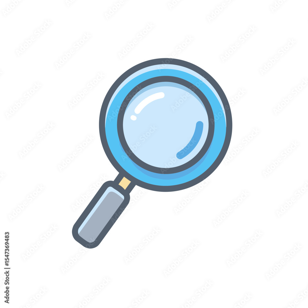 Poster blue magnifier explores objects indoors depicting search process investigation tool