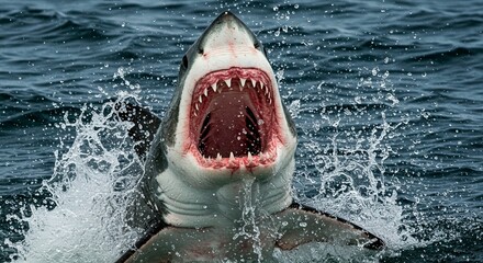Great white shark open jaws underwater