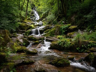 Obraz premium A Refreshing Waterfall Tumbling Through A Forest