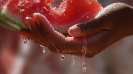 Fototapeta premium Enjoying juicy watermelon on a bright summer day at a family picnic in the park