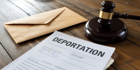 Deportation Order with Gavel on Wooden Desk