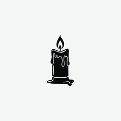 Simple black and white candle silhouette with melted wax drips and flame. Minimalist vector design ideal for evening mood, decor, prints, or graphic projects.