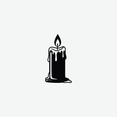 Simple black and white candle silhouette with melted wax drips and flame. Minimalist vector design ideal for evening mood, decor, prints, or graphic projects.