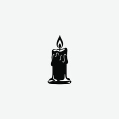 Simple black and white candle silhouette with melted wax drips and flame. Minimalist vector design ideal for evening mood, decor, prints, or graphic projects.