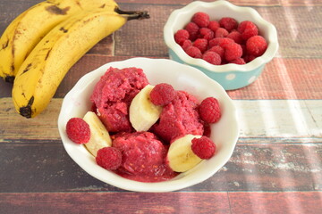 Scoops of raspberry banana ice cream 