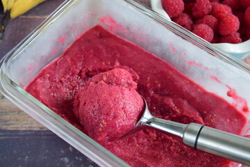 Scoop of raspberry banana ice cream 