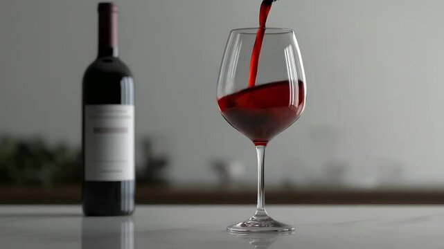 Red Wine Pouring into Elegant Glass
