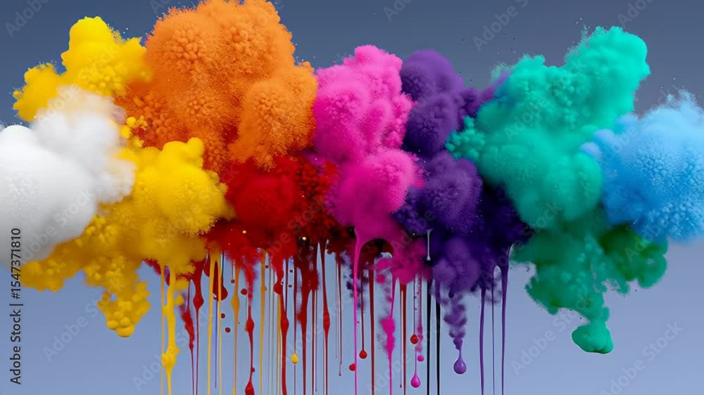 Poster colorful explosion of vibrant paint splashes in various shades, creating a dynamic visual effect wit