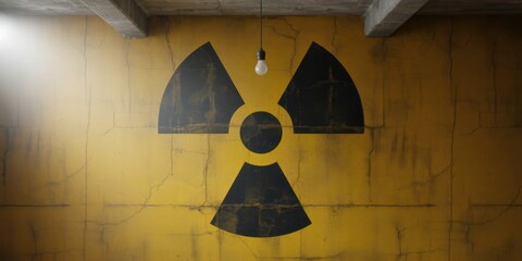 Radiation Hazard Symbol on Old Yellow Cracked Wall
