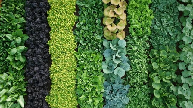 Vibrant Rows of Leafy Greens in a Lush Garden
