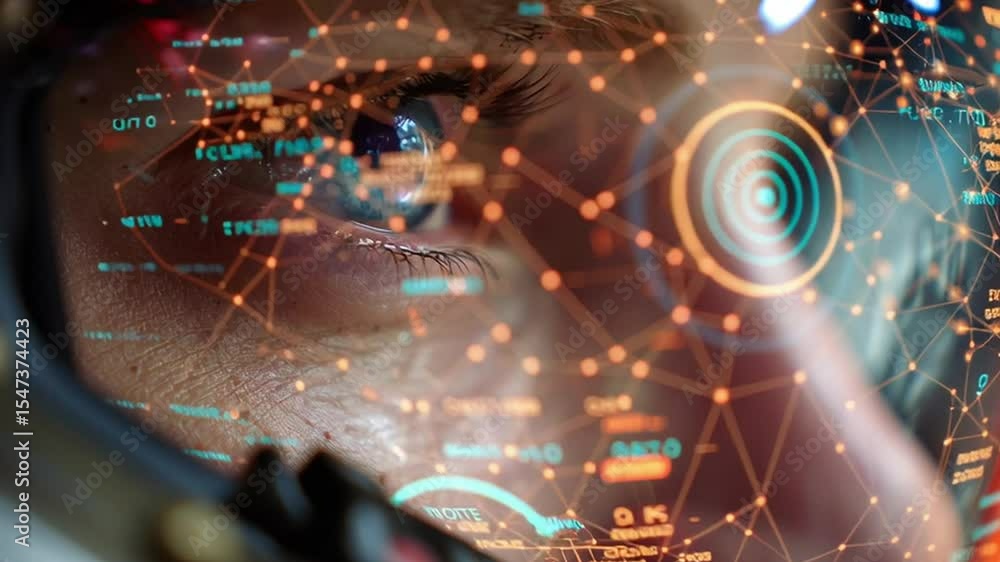 Poster close-up of astronaut eye reflecting data and technology in space exploration environment