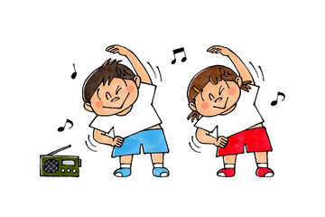 ラジオ体操する子供