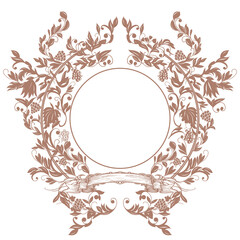 Luxury vintage crest frame hand drawn grape vine wreath
