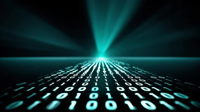 Binary data digital code technology abstract glowing futuristic blue background creates dynamic digital landscape with glowing binary numbers and code, evoking innovation and information flow