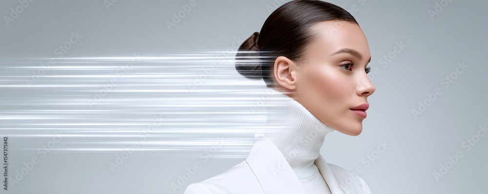 Poster the fusion of generative ai with ai intelligence captured in a magazine photography style, emphasizi