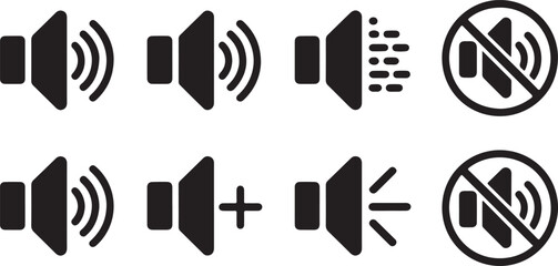Speaker Icons with Sound Waves and Muted Symbols for