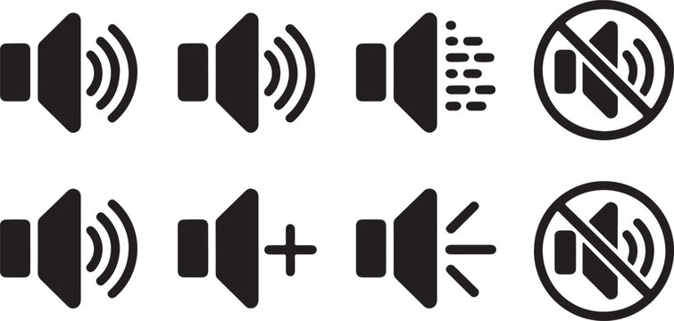 Speaker Icons with Sound Waves and Muted Symbols for