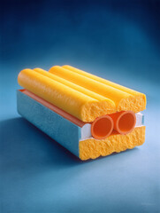 Abstract composition showcasing insulation materials, ideal for energy efficiency, construction, or technical illustrations. Crisp detail and clean background.