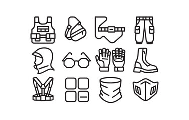 Essential Tactical Gear An Outline Illustration of Outwear and Accessories