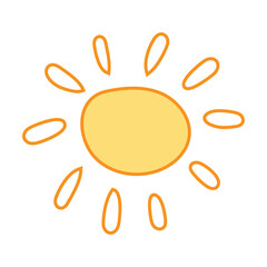 Minimal sun doodle, orange outline, cheerful sunlight, summer weather, stylish digital art, happy decor.
