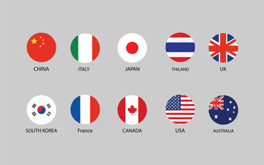 Round Country Flag Icons – Global Nations Badge Set for Travel, Education & UI Design.