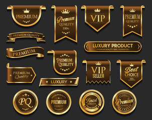Premium Quality label sticker Brown and Gold badges and icons with Number 1 and laurel wreath for the Best product 
