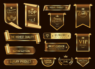 Premium Quality label sticker Brown and Gold badges and icons with Number 1 and laurel wreath for the Best product 