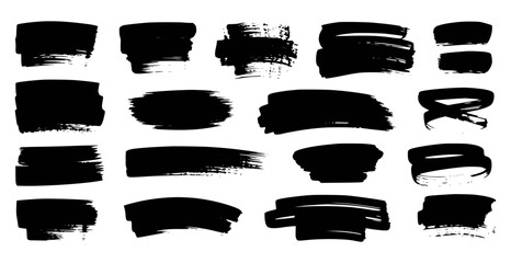 Set of grunge black paint, ink brush strokes. Brush collection isolated on white background. Vector set black ink brush stroke. Dirty artistic design elements.