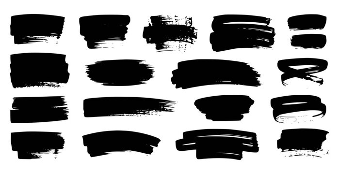 Set of grunge black paint, ink brush strokes. Brush collection isolated on white background. Vector set black ink brush stroke. Dirty artistic design elements.