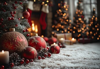 Holiday Christmas card with home decor.