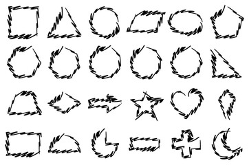 Hand drawn geometric shapes vector collection with sketchy borders, scribble frames, and doodle outlines