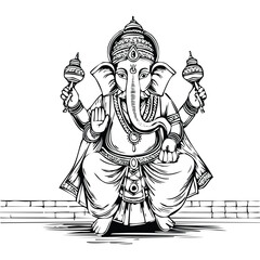 Ganesh Visarjan Procession_Minimal vector line illustration of Ganesh Visarjan with devotees