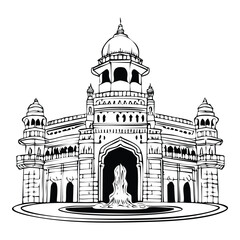 Flora Fountain_Minimal vector line illustration of Flora Fountain, neo-classical architecture