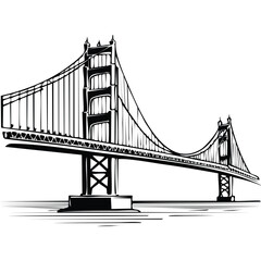 Golden Gate Bridge, San Francisco - Minimal vector line illustration of the Golden Gate Bridge