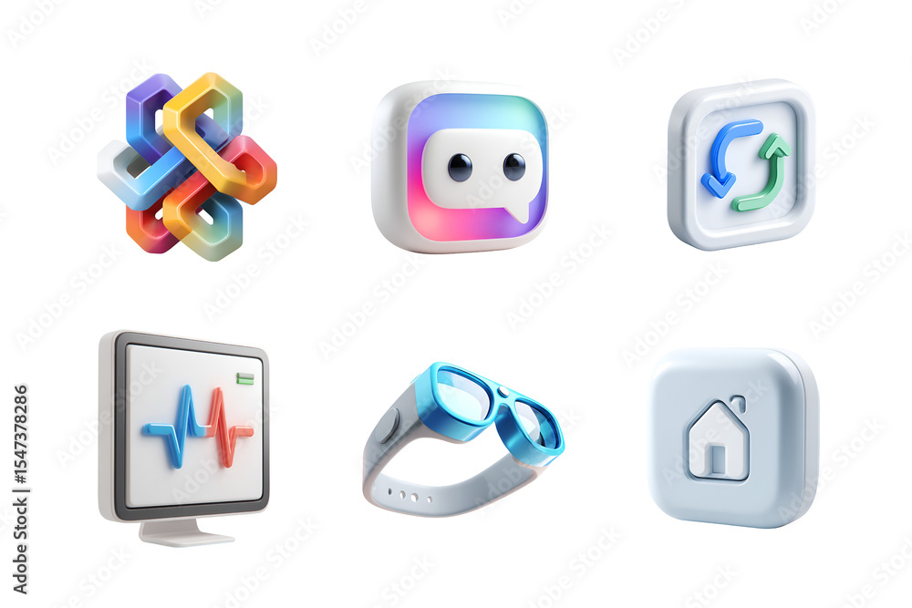 Poster a set of modern and sleek digital icons representing communication, health monitoring, and innovativ