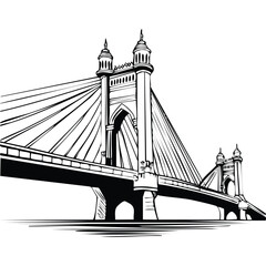 Worli Sea Link (Bandra-Worli)_Minimal vector line illustration of Bandra-Worli Sea Link