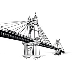 Worli Sea Link (Bandra-Worli)_Minimal vector line illustration of Bandra-Worli Sea Link