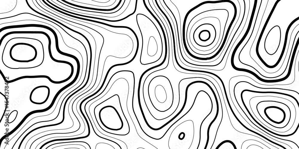 Poster topographic map pattern in black and white – abstract terrain lines.