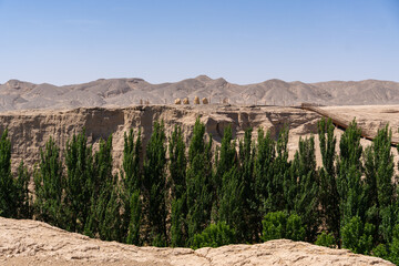 Turpan, China: The site of ruins of the Jiaohe ancient city on an arid plateau in the Turfan oasis in Xinjiang in China