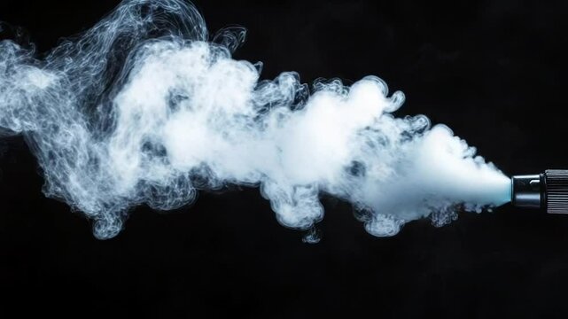 Smoke billowing from a vape device against a dark background