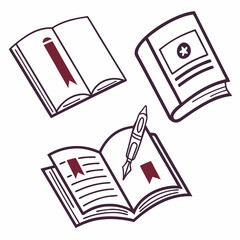 Open books with bookmark and fountain pen illustration