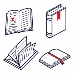 Open and closed books with bookmarks reading education knowledge literature