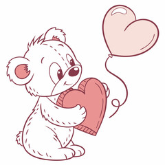 Adorable teddy bear holding heart shaped gift balloon valentine