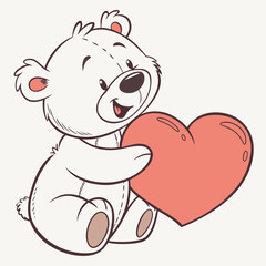 Adorable white teddy bear holding a big red heart valentine's day gift